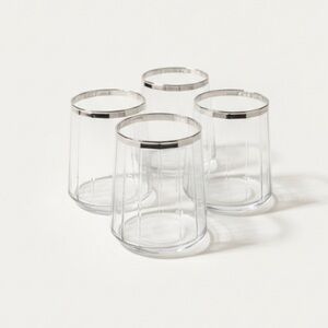 Threshold Stemless Silver Trim Wine Glass Cup Set of 4